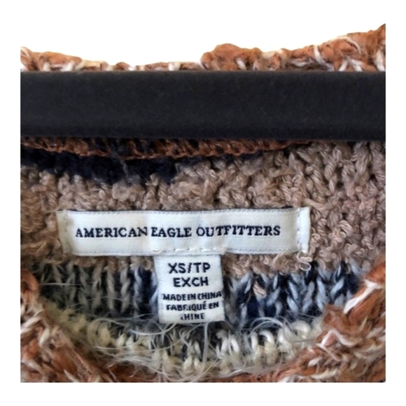 American Eagle Striped Fuzzy Knit Western Boho Pullover Sweater Womens XS Multi - Picture 5 of 8